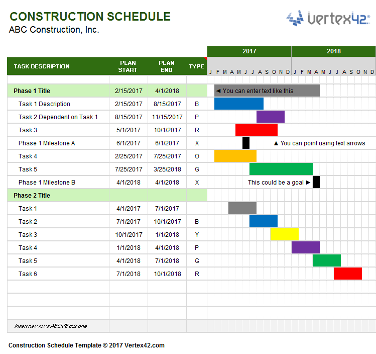 Modèle de calendrier de construction Vertex42