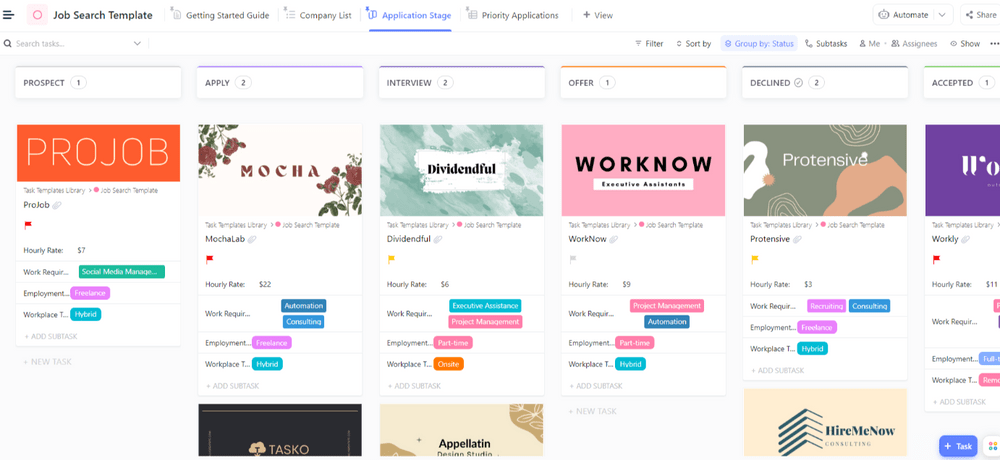Job Search Template von ClickUp