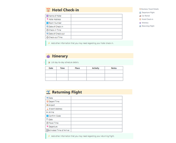 Create an organized itinerary using a worksheet format and note your flight timings and other deadlines in an easy-to-read format with ClickUp