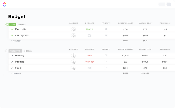 Personal Budget Template by ClickUp