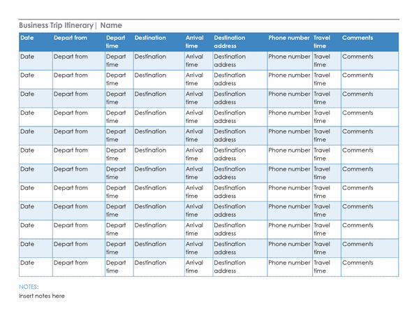 Microsoft Word Business Trip Itinerary Template