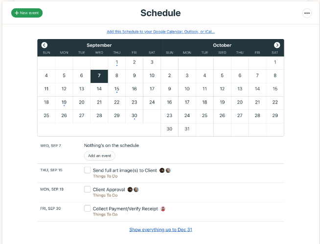 Basecamp calendar product example