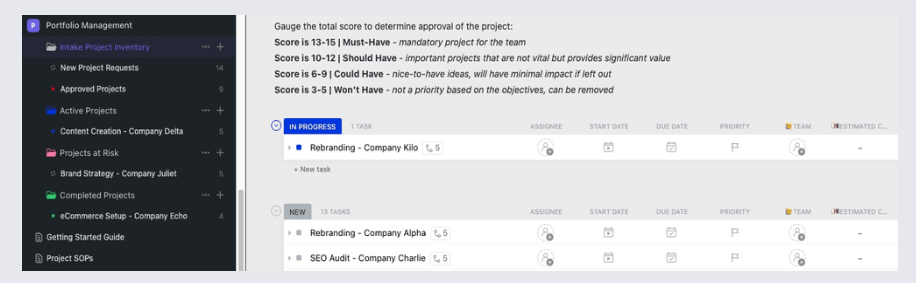 ClickUp’s Portfolio Management Template is designed to help project portfolio managers keep track of their projects. 