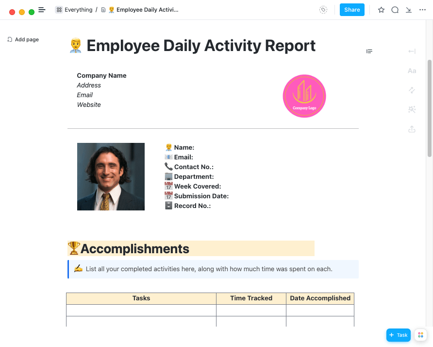 ClickUp Employee Daily Activity Report