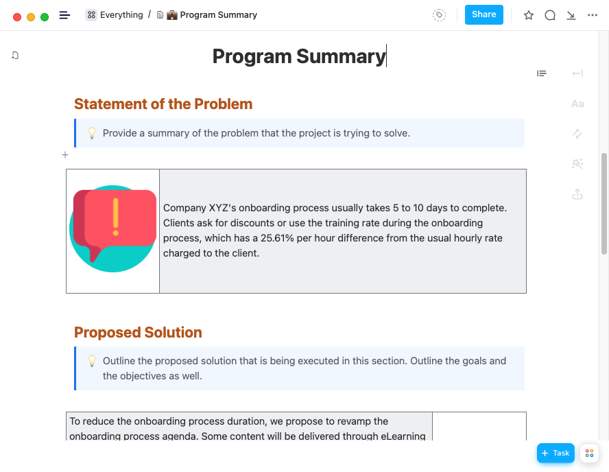 Program management template: Program Summary Template by ClickUp