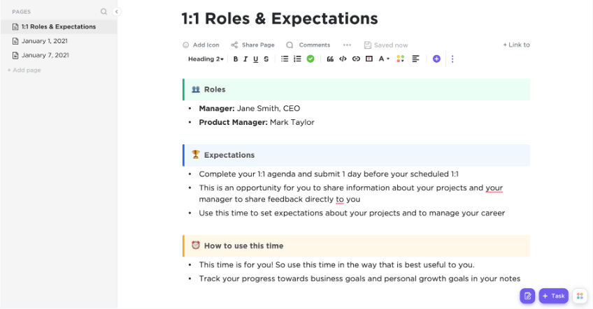 ClickUp Simple One-on-One Meeting Template