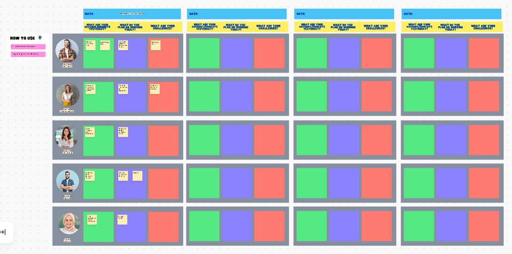 クリックアップホワイトボードのデイリースタンドアップテンプレート