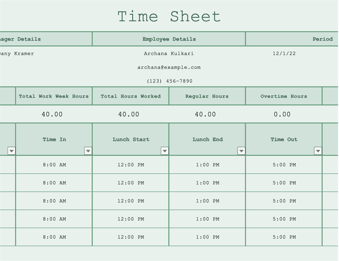 Excel Time Tracking Sheet Template for employee hours