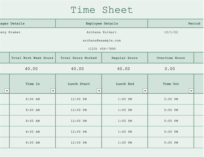 Plantilla Excel de hoja de control de tiempo para las horas de los empleados