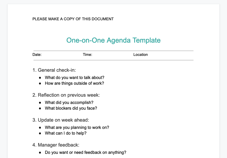 Google Docs Meeting Agenda Template for career development and direct reports