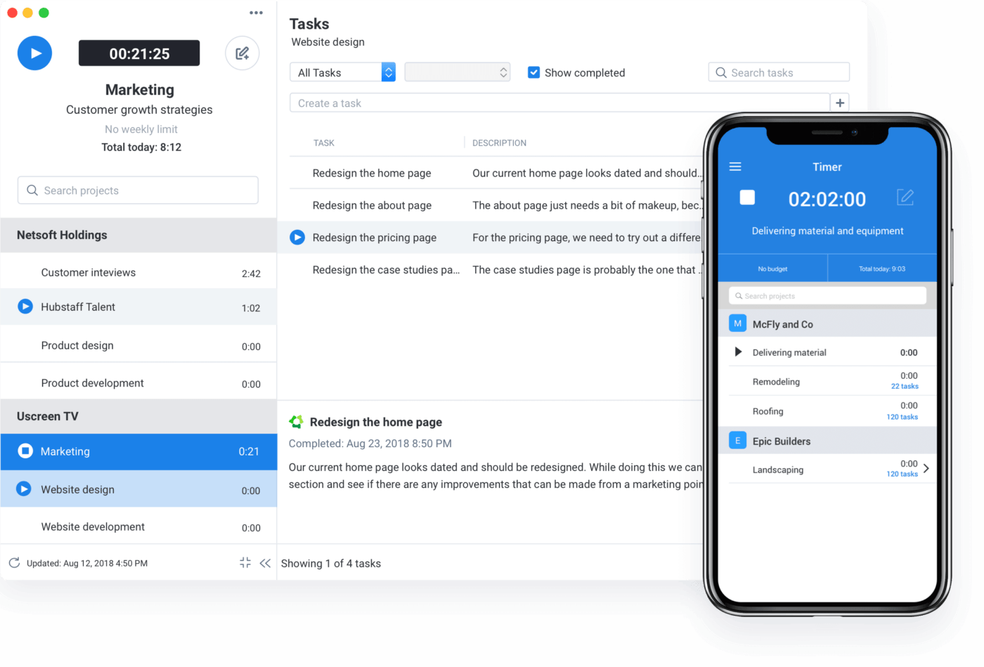 Hubstaff mobile and desktop views