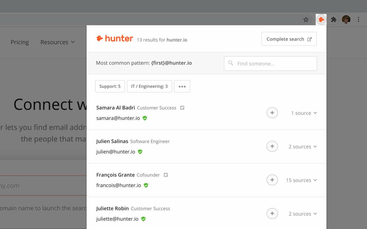 Buscador de correos electrónicos Hunter.io