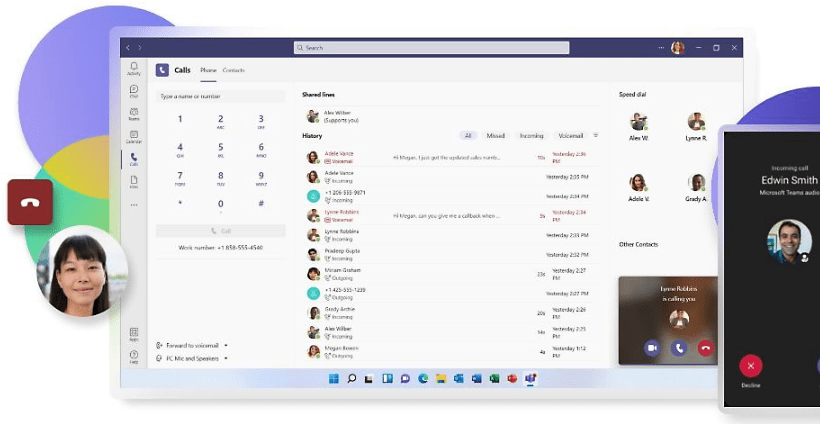 Microsoft Teams voice calls, video calls, and screen sharing example