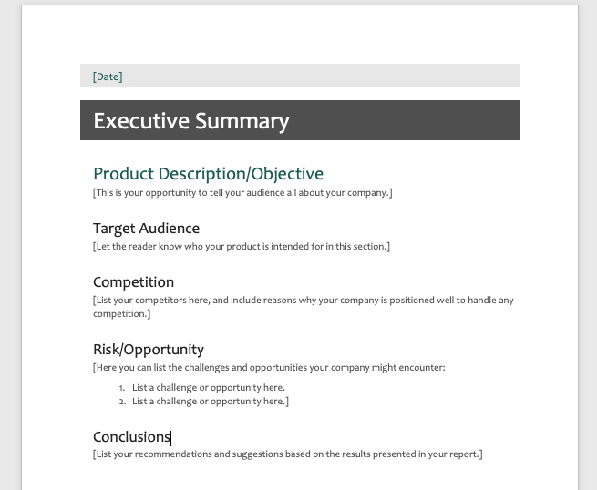 Modelo de resumo executivo do Microsoft Word