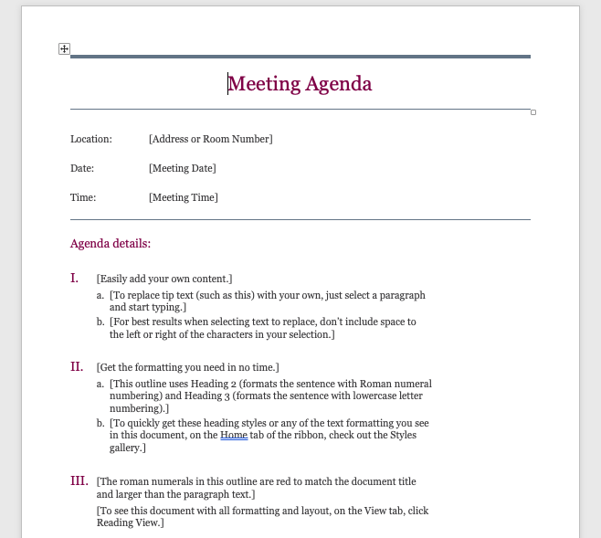 Microsoft Word Meeting Agenda Template