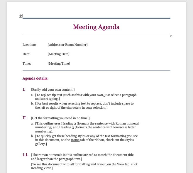 excel meeting agenda template