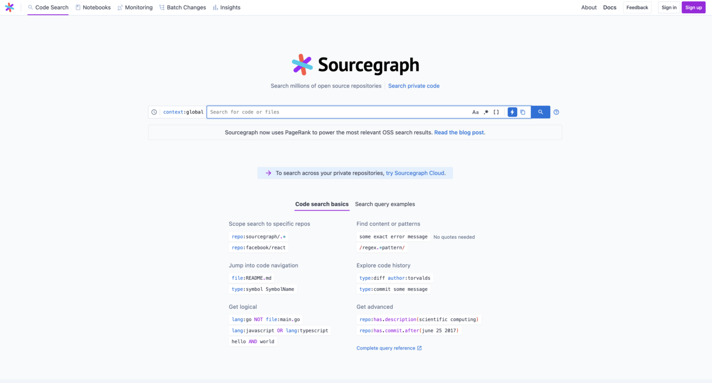 Halaman muka Sourcegraph