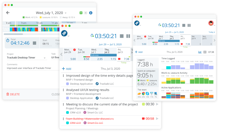 recursos de controle de tempo do trackabi