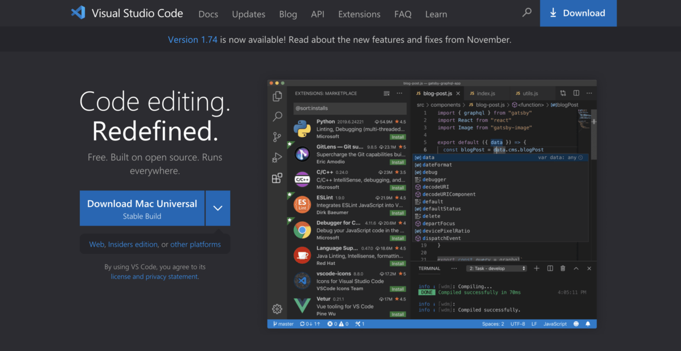 Visual Studio Code homepage