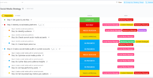 Use ClickUp’s Social Media Strategy Template to plan and complete important social media-related tasks