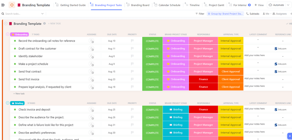 Use ClickUp's Branding Template to manage your next branding initiative 