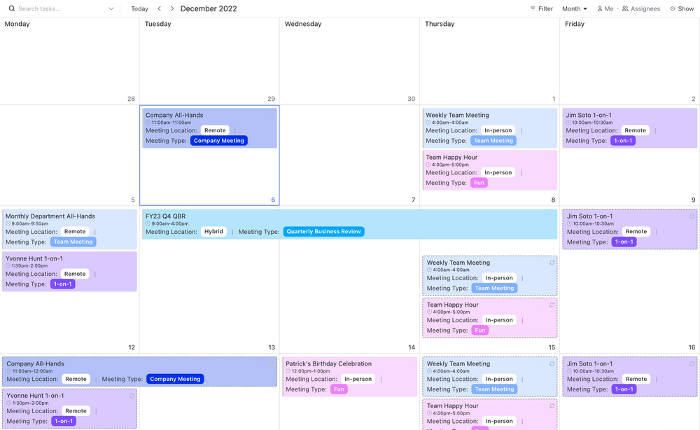 ClickUp Meeting Tracker Template in Calendar View