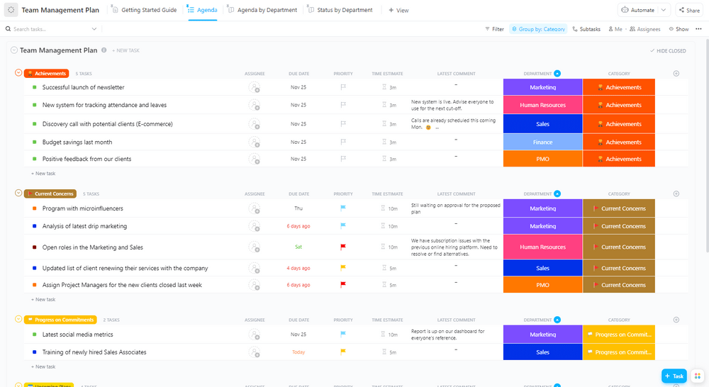 ClickUp's Team Management Plan Template is designed to help you organize and manage your team's tasks. 