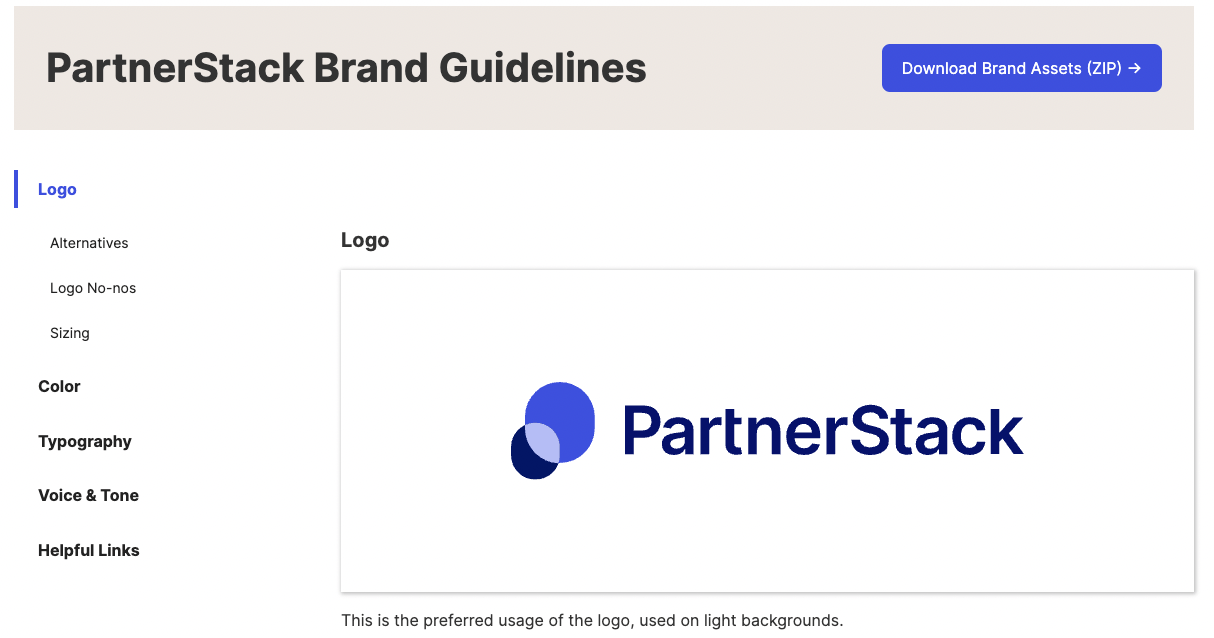 Voorbeeld van de merkrichtlijnen van PartnerStack