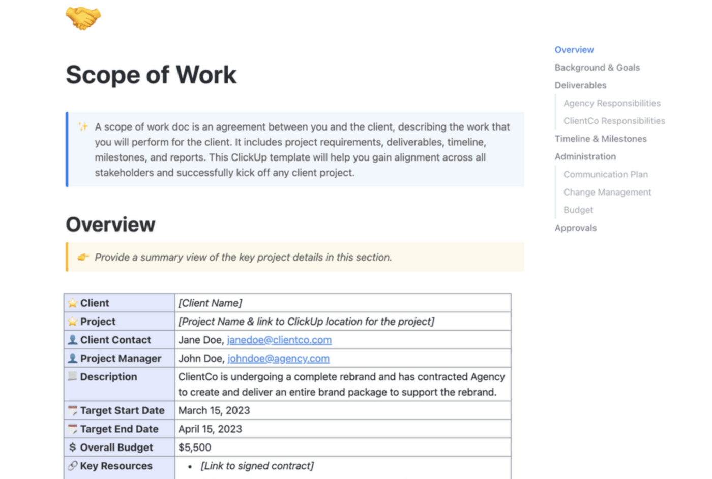 Scope of Work Doc Template by ClickUp