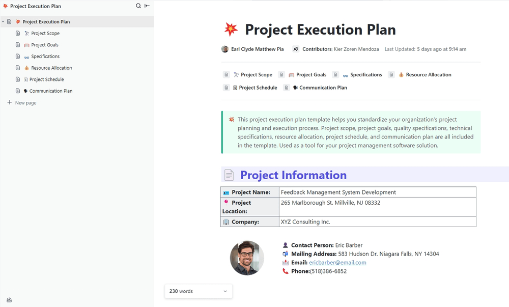 Capture the project lifecycle using the Project Execution Plan Template by ClickUp