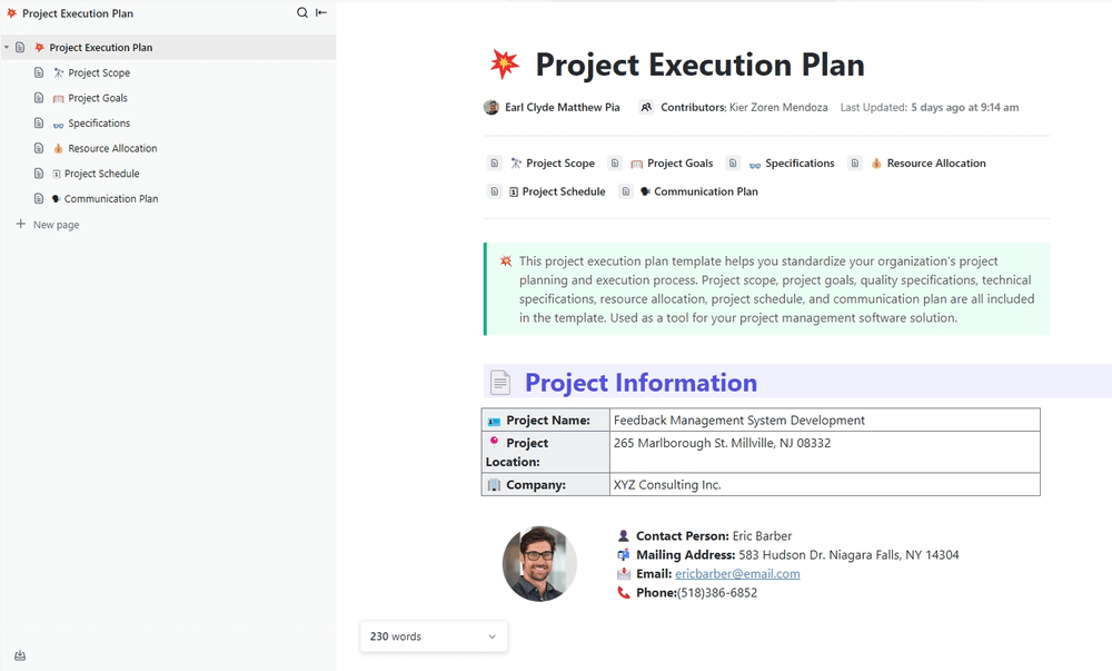 Defina el alcance, los requisitos, los recursos y mucho más de su proyecto con la Plantilla de Plan de Ejecución del Proyecto de ClickUp