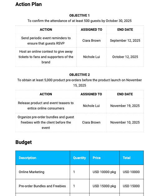 Template.net 제품 출시 계획 템플릿