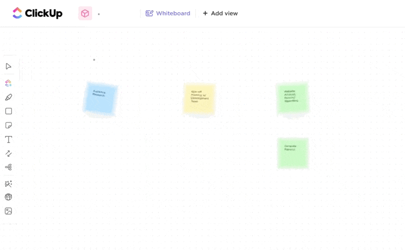 Kick off your design meetings together with ClickUp Whiteboards