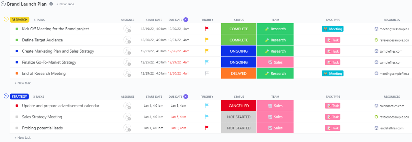 ClickUp Brand Launch Plan Template