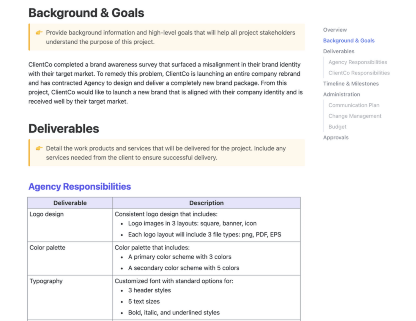 ClickUp Scope of Work Template