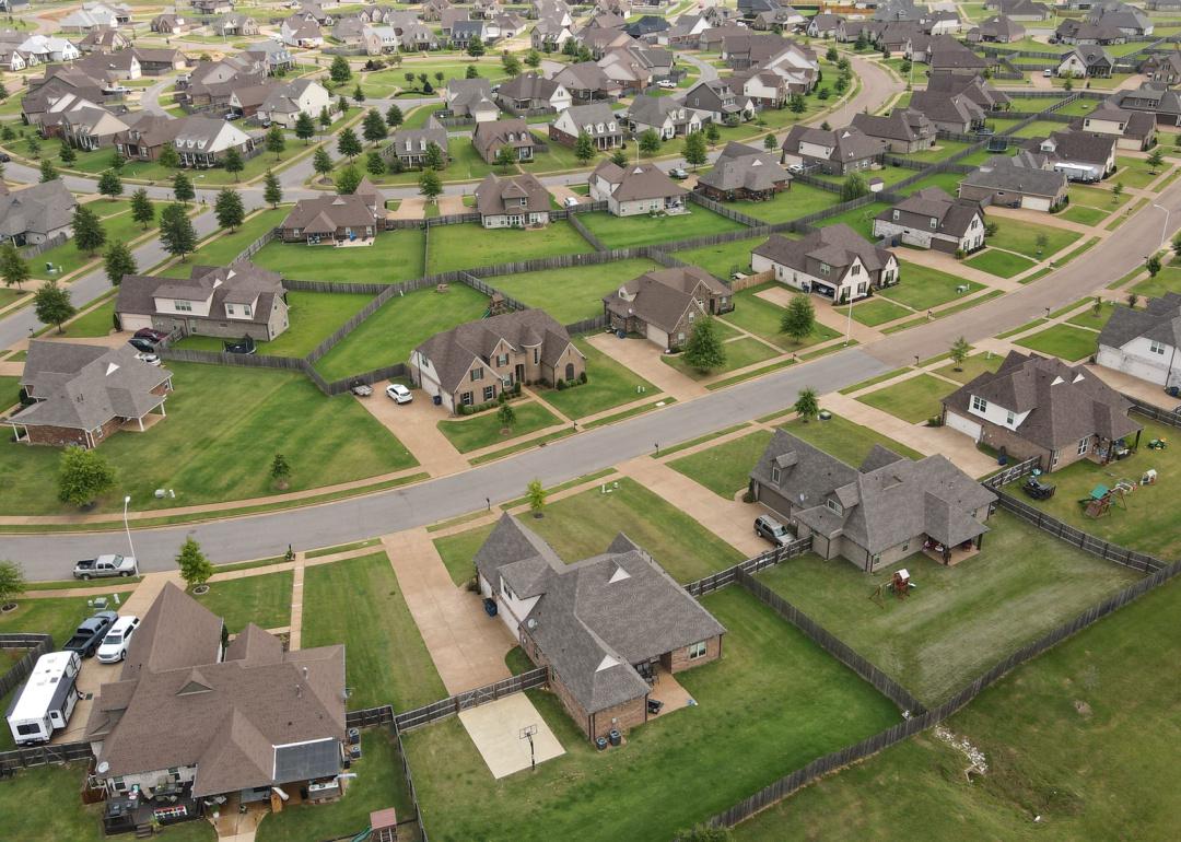 Aerial view of suburban neighborhood in Olive Branch
