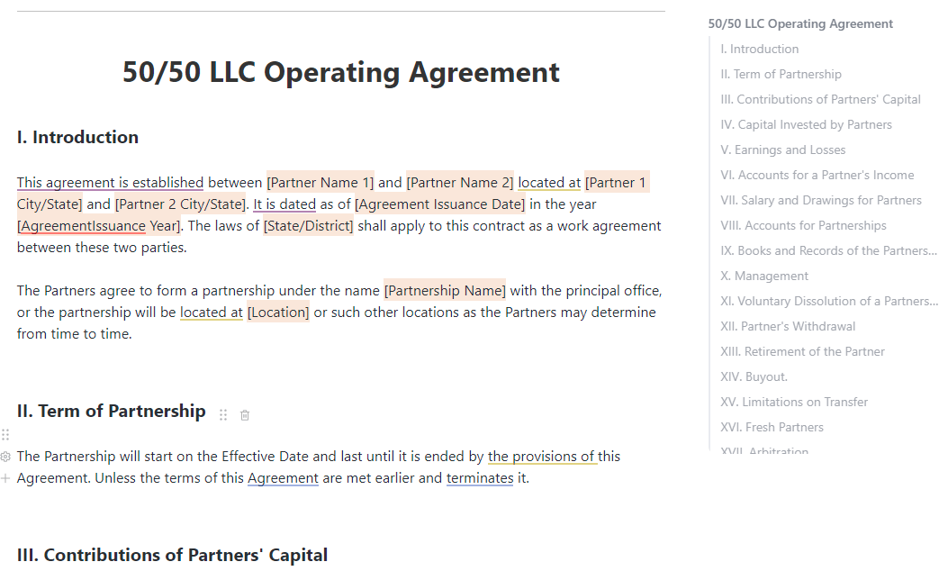50/50 LLC Operating Agreement template