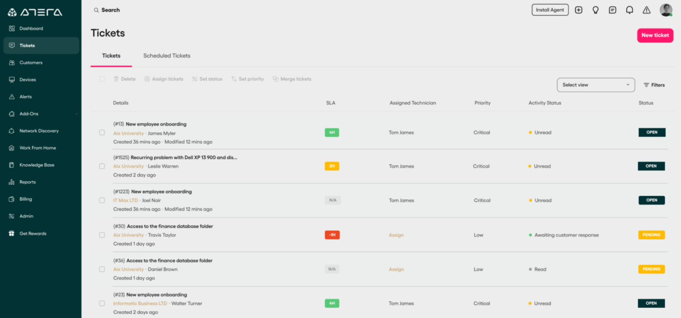 Atera Help Desk Platform Example