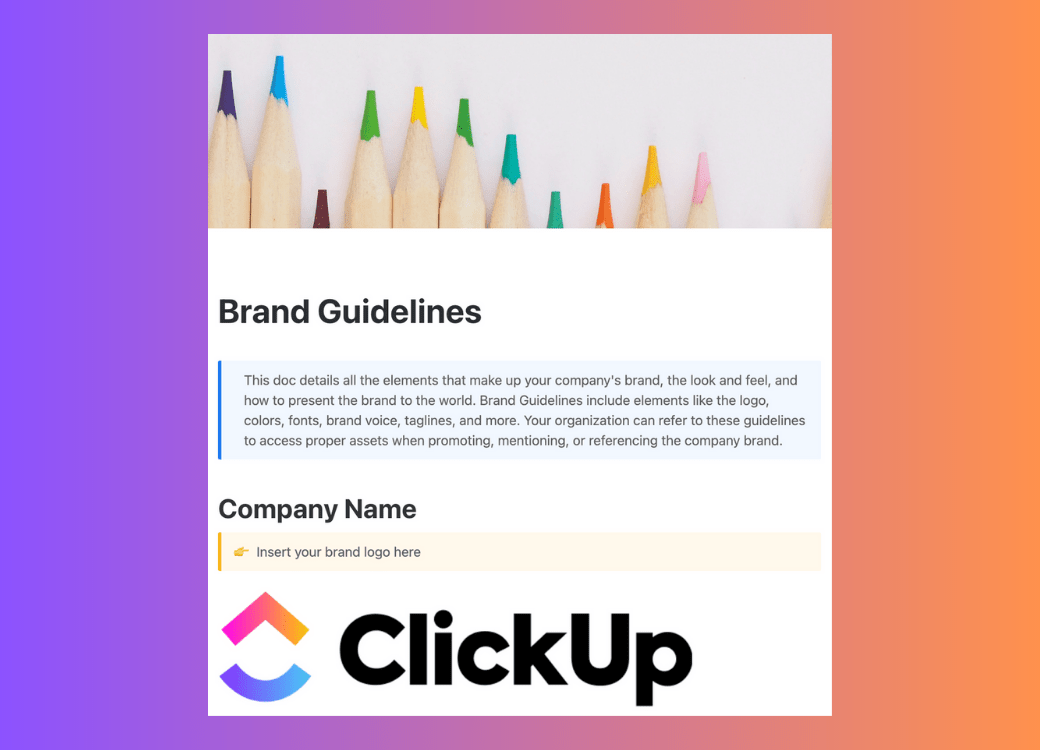 ClickUpによるブランド・ガイドライン・テンプレート
