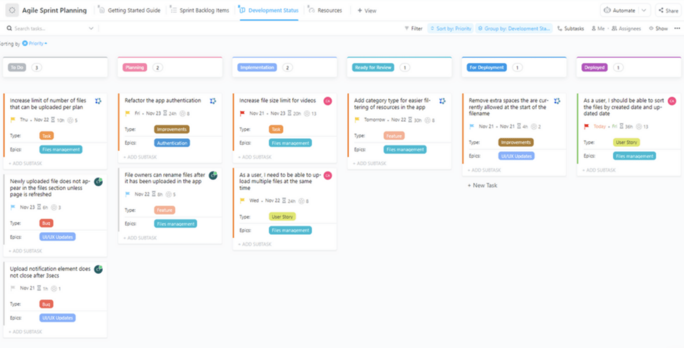 Templat Trello: Templat Perencanaan Sprint Tangkas ClickUp