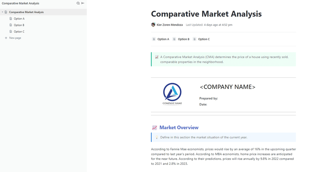 Modèle de marché comparatif ClickUp