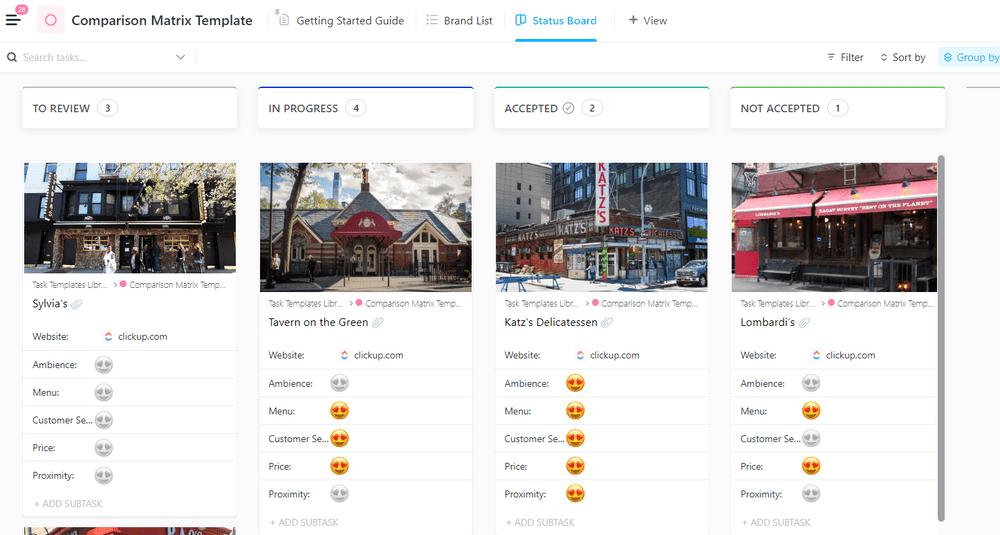 ClickUp Comparison Matrix Template