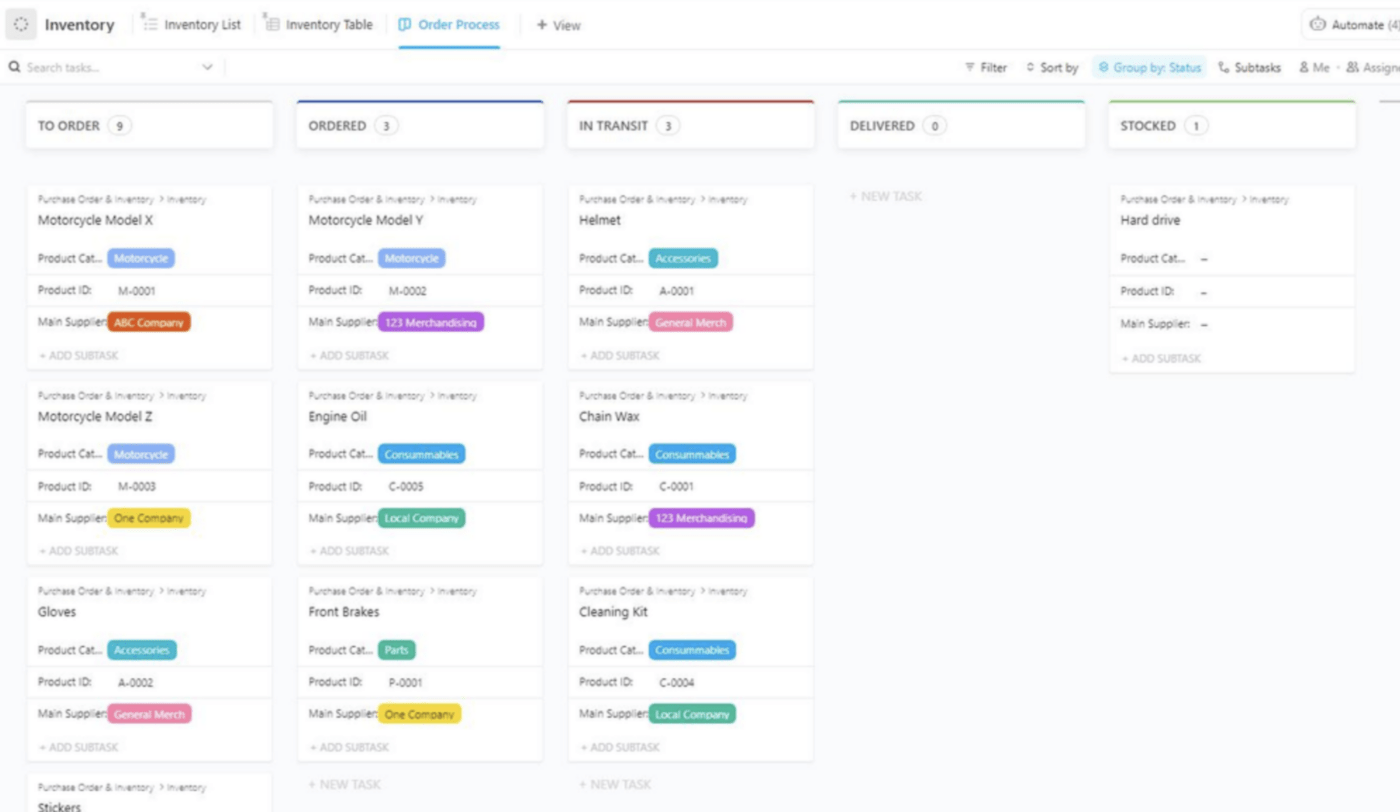 ClickUp Purchase Order and Inventory Template