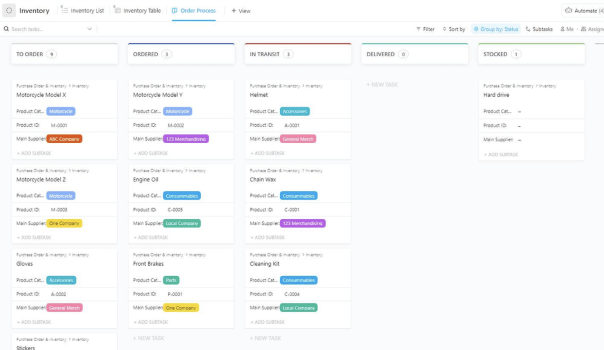 Otimize o tempo dos pedidos de compra para melhorar o fluxo de caixa usando as visualizações do Clickup