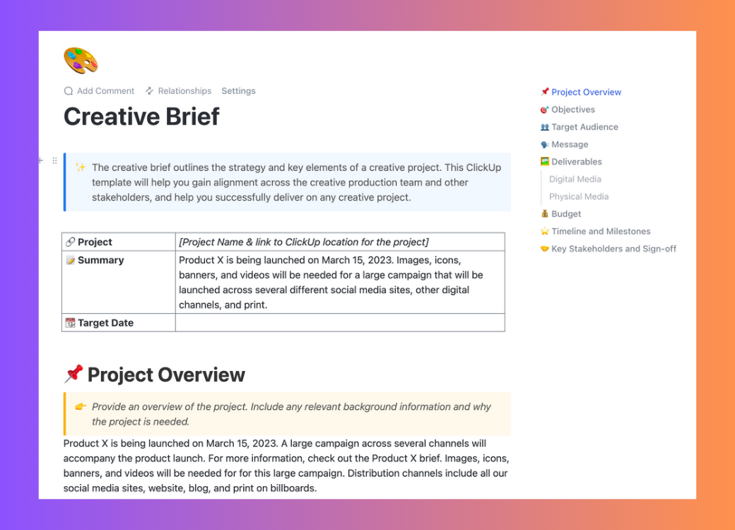 Creative Brief Template by ClickUp