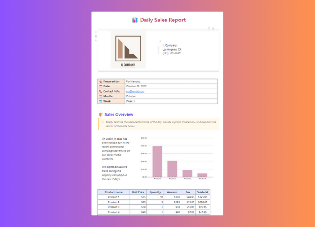 Daily Sales Report by ClickUp
