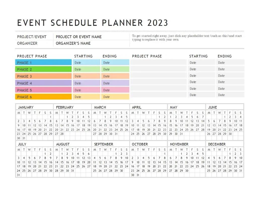 Excel event project scheduling software 