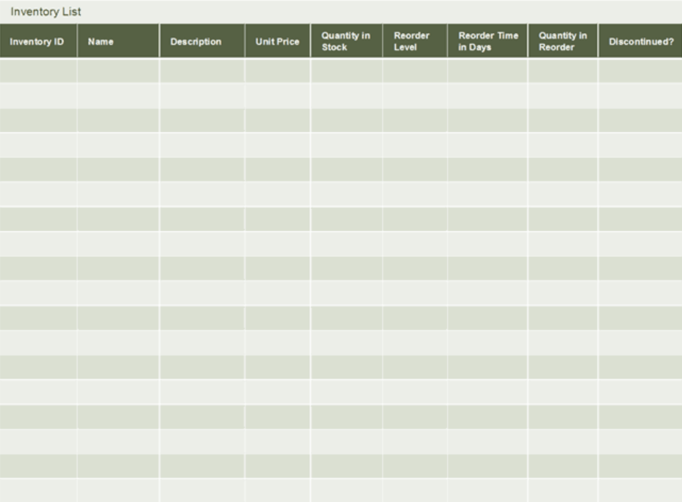 Plantilla de inventario de pequeña empresa en Excel