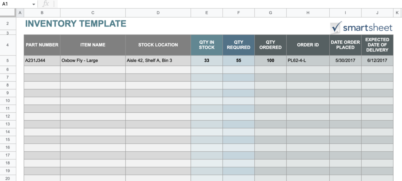 Google Sheets Inventarislijstsjabloon om inventarisgegevens te beheren