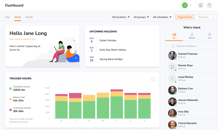 Jibble's dashboard